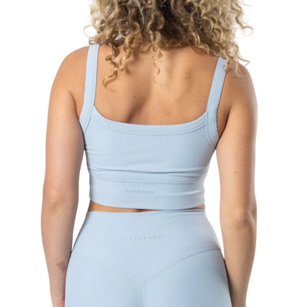 Paragon Fitwear Womens Ribbed Longline Sports Bra Light Blue, Crop Top Size L